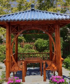 Chòi Gỗ Sân Vườn T8 - Vòm Tròn Trang Trí Ghế Băng, Gỗ Thông
