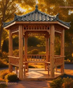 Chòi Gỗ Sân Vườn T9 - Lục Giác Trần Nan Sáng Màu, Gỗ Thông