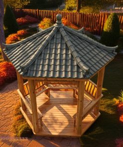 Chòi Gỗ Sân Vườn T9 - Lục Giác Trần Nan Sáng Màu, Gỗ Thông