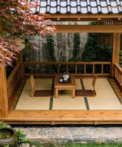 Chòi Trà Thất Nhật T47 - Sàn Tatami Bàn Trà Thấp, Gỗ Thông