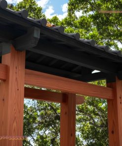 Cổng Gỗ Nhật Bản C18 - Trụ Đỏ Đầu Đao Cong, Gỗ Thông