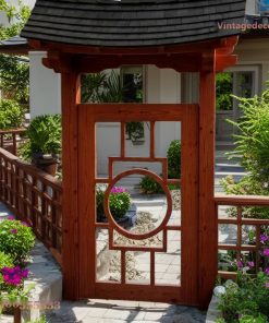 Cổng Gỗ Nhật Bản C21 - Đầu Đao Cong Ô Tròn Giữa, Gỗ Thông