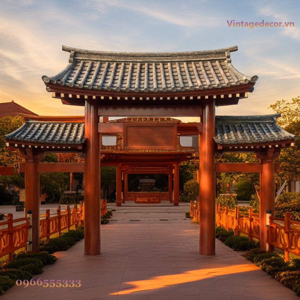 Cổng Gỗ Nhật Bản C31 - Tam Quan Đầu Đao Trụ Đỏ, Gỗ Thông Cổng Gỗ Nhật Bản C31 - Tam Quan Đầu Đao Trụ Đỏ, Gỗ Thông