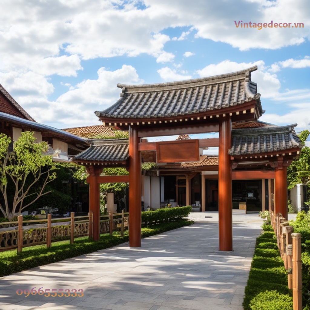 Cổng Gỗ Nhật Bản C31 - Tam Quan Đầu Đao Trụ Đỏ, Gỗ Thông Cổng Gỗ Nhật Bản C31 - Tam Quan Đầu Đao Trụ Đỏ, Gỗ Thông