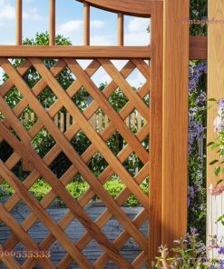 Cổng Gỗ Sân Vườn C10 - Hai Cánh Mắt Cáo Đầu Lượn Sóng, Gỗ Thông