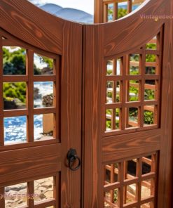 Cổng Gỗ Sân Vườn C20 - Đầu Vòm Nan Quạt Ô Kính, Gỗ Thông