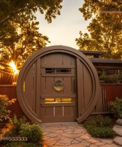 Cổng Gỗ Sân Vườn C22 - Cánh Tròn Kiểu Hobbit, Gỗ Thông