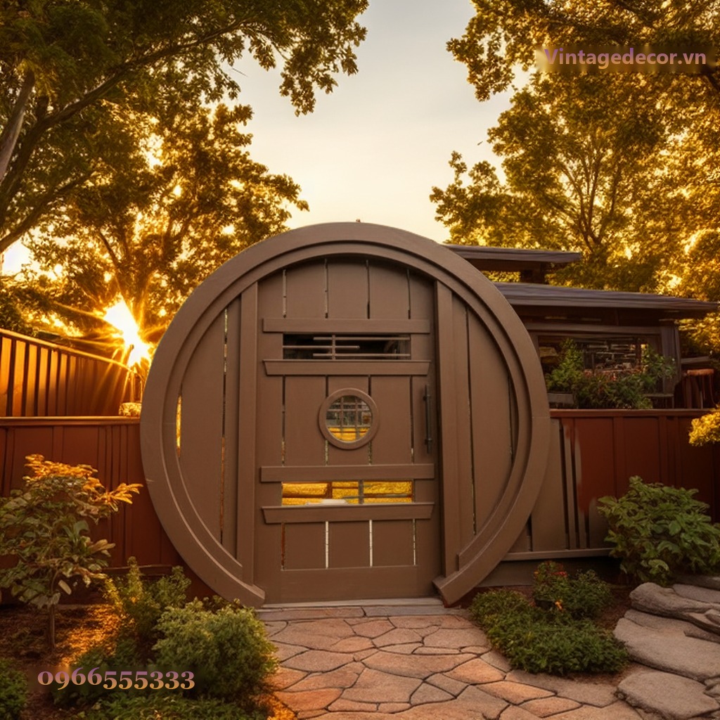 Cổng Gỗ Sân Vườn C22 - Cánh Tròn Kiểu Hobbit, Gỗ Thông Cổng Gỗ Sân Vườn C22 - Cánh Tròn Kiểu Hobbit, Gỗ Thông