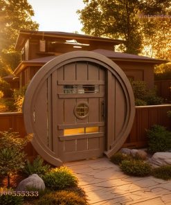 Cổng Gỗ Sân Vườn C22 - Cánh Tròn Kiểu Hobbit, Gỗ Thông