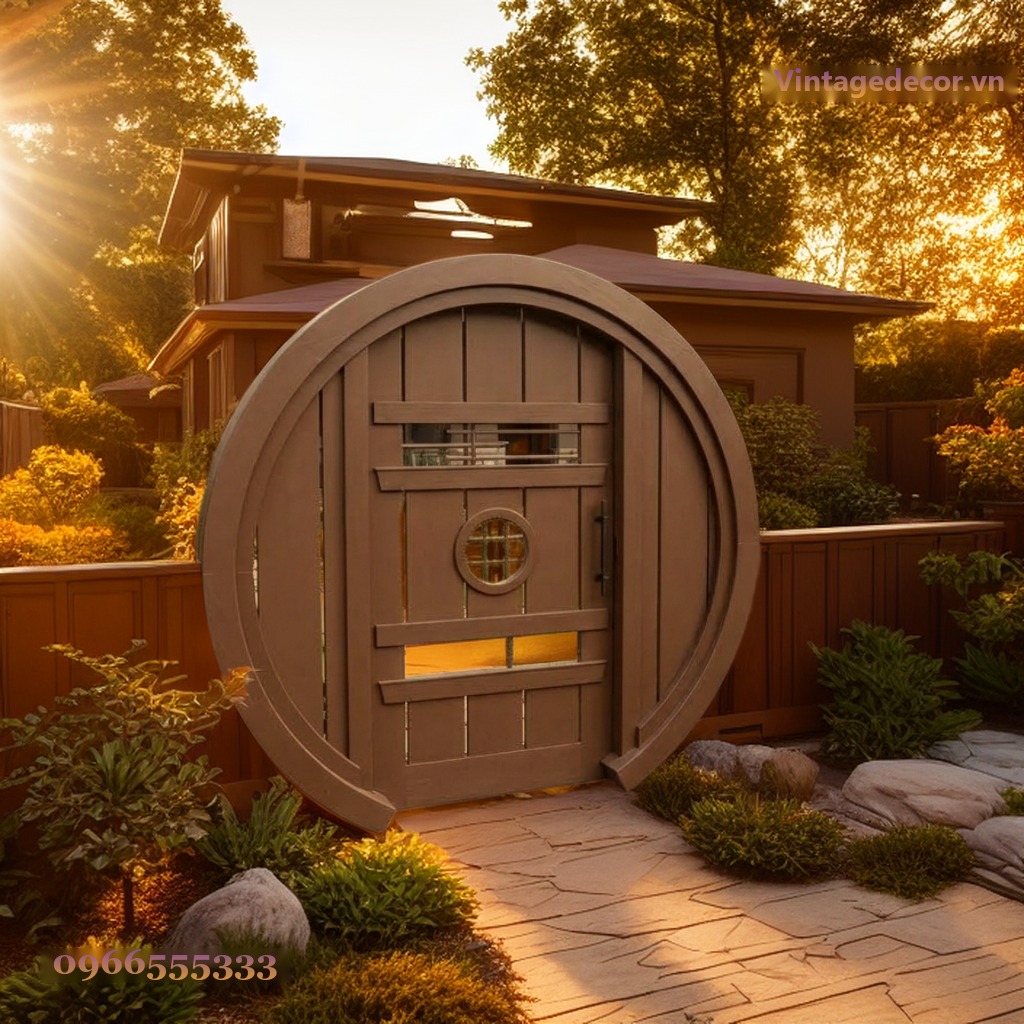 Cổng Gỗ Sân Vườn C22 - Cánh Tròn Kiểu Hobbit, Gỗ Thông Cổng Gỗ Sân Vườn C22 - Cánh Tròn Kiểu Hobbit, Gỗ Thông