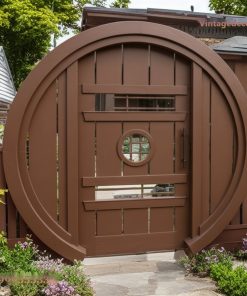 Cổng Gỗ Sân Vườn C22 - Cánh Tròn Kiểu Hobbit, Gỗ Thông