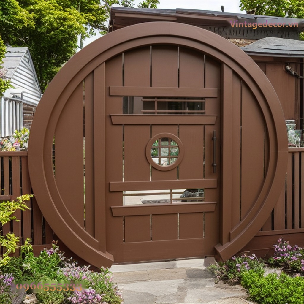 Cổng Gỗ Sân Vườn C22 - Cánh Tròn Kiểu Hobbit, Gỗ Thông Cổng Gỗ Sân Vườn C22 - Cánh Tròn Kiểu Hobbit, Gỗ Thông