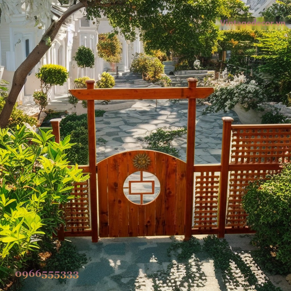 Cổng Gỗ Sân Vườn C23 - Ô Tròn Trang Trí Mặt Trời, Gỗ Thông Cổng Gỗ Sân Vườn C23 - Ô Tròn Trang Trí Mặt Trời, Gỗ Thông