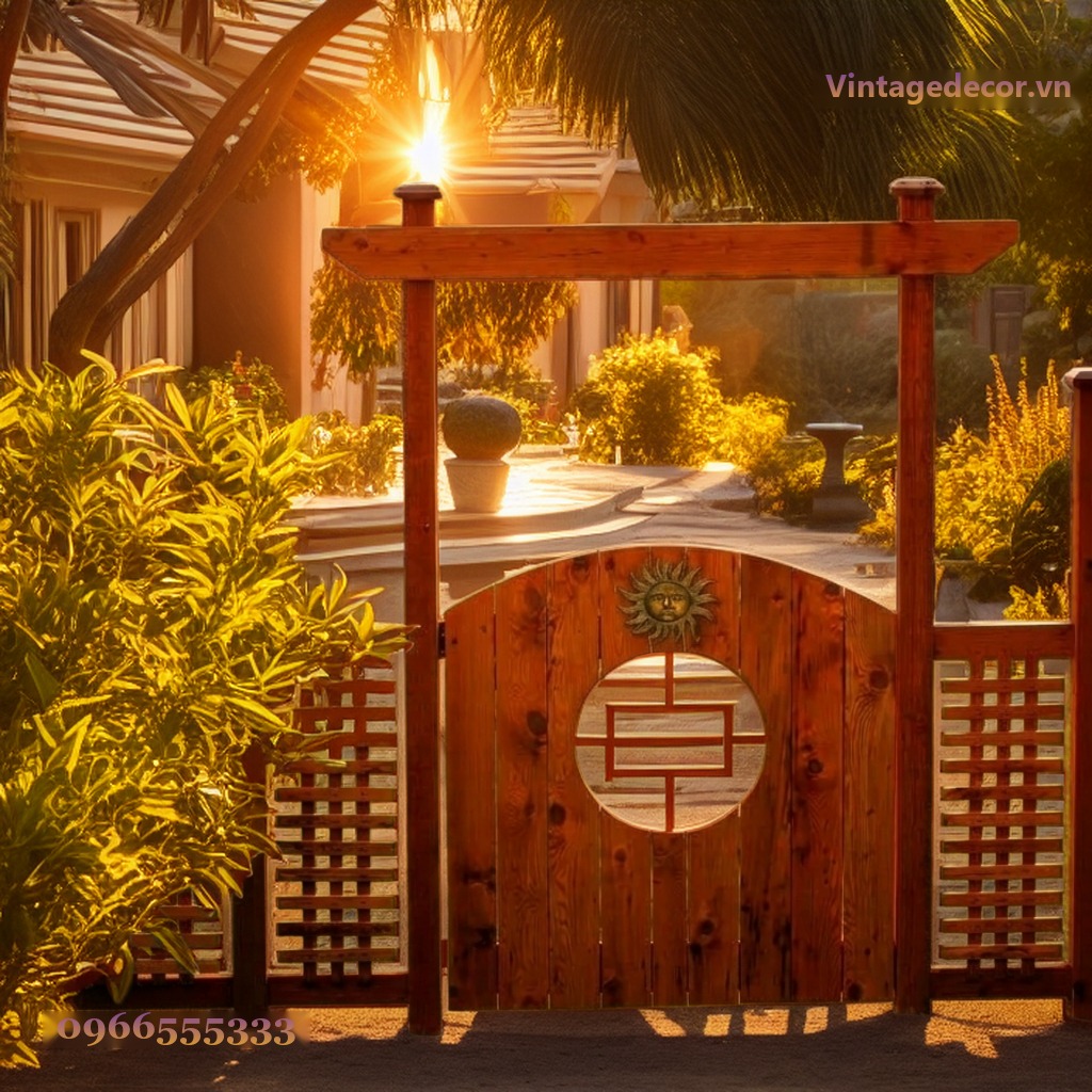 Cổng Gỗ Sân Vườn C23 - Ô Tròn Trang Trí Mặt Trời, Gỗ Thông Cổng Gỗ Sân Vườn C23 - Ô Tròn Trang Trí Mặt Trời, Gỗ Thông