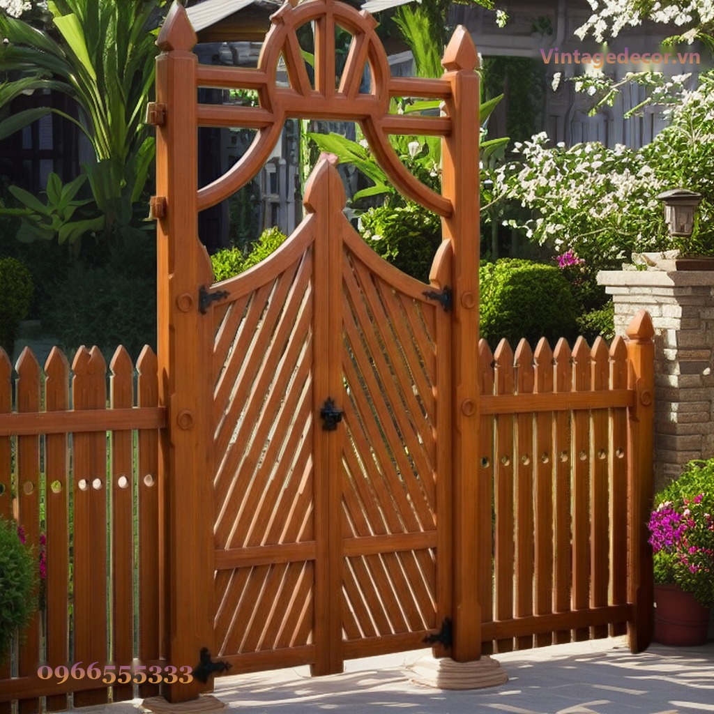 Cổng Gỗ Sân Vườn C26 - Nan Chéo Đầu Quạt Xòe, Gỗ Thông Cổng Gỗ Sân Vườn C26 - Nan Chéo Đầu Quạt Xòe, Gỗ Thông