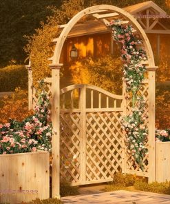 Cổng Gỗ Sân Vườn C3 - Vòm Trellis Mắt Cáo Hoa Leo, Gỗ Thông