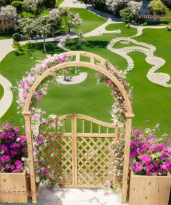 Cổng Gỗ Sân Vườn C3 - Vòm Trellis Mắt Cáo Hoa Leo, Gỗ Thông