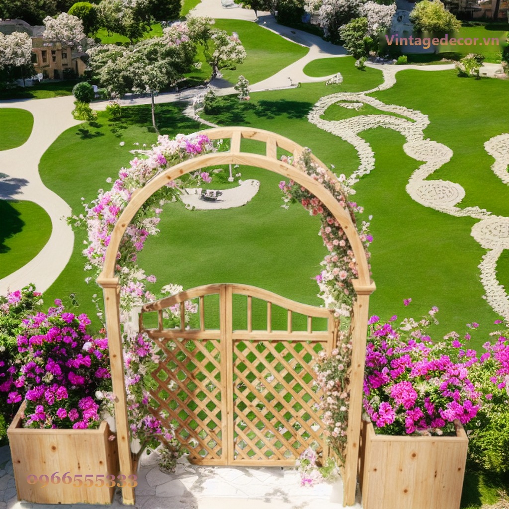 Cổng Gỗ Sân Vườn C3 - Vòm Trellis Mắt Cáo Hoa Leo, Gỗ Thông Cổng Gỗ Sân Vườn C3 - Vòm Trellis Mắt Cáo Hoa Leo, Gỗ Thông