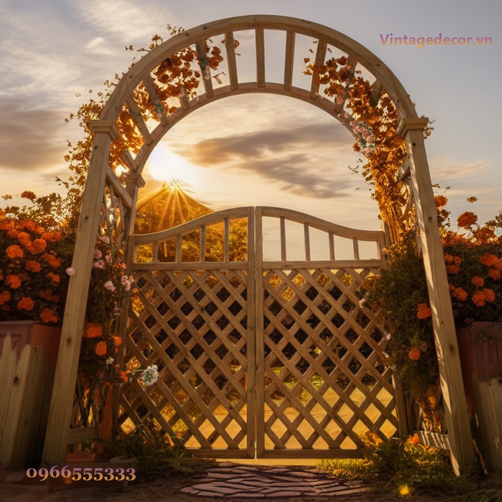 Cổng Gỗ Sân Vườn C3 - Vòm Trellis Mắt Cáo Hoa Leo, Gỗ Thông Cổng Gỗ Sân Vườn C3 - Vòm Trellis Mắt Cáo Hoa Leo, Gỗ Thông