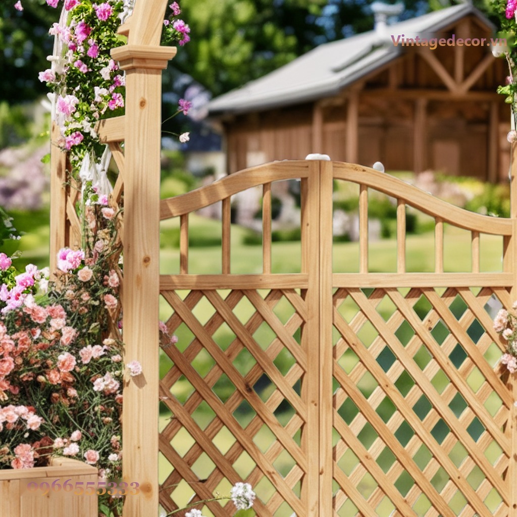 Cổng Gỗ Sân Vườn C3 - Vòm Trellis Mắt Cáo Hoa Leo, Gỗ Thông Cổng Gỗ Sân Vườn C3 - Vòm Trellis Mắt Cáo Hoa Leo, Gỗ Thông