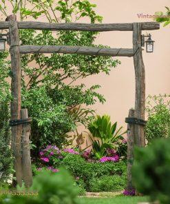 Cổng Gỗ Sân Vườn C41 - Khung Gỗ Mộc Đèn Treo Lối Vườn, Gỗ Thông