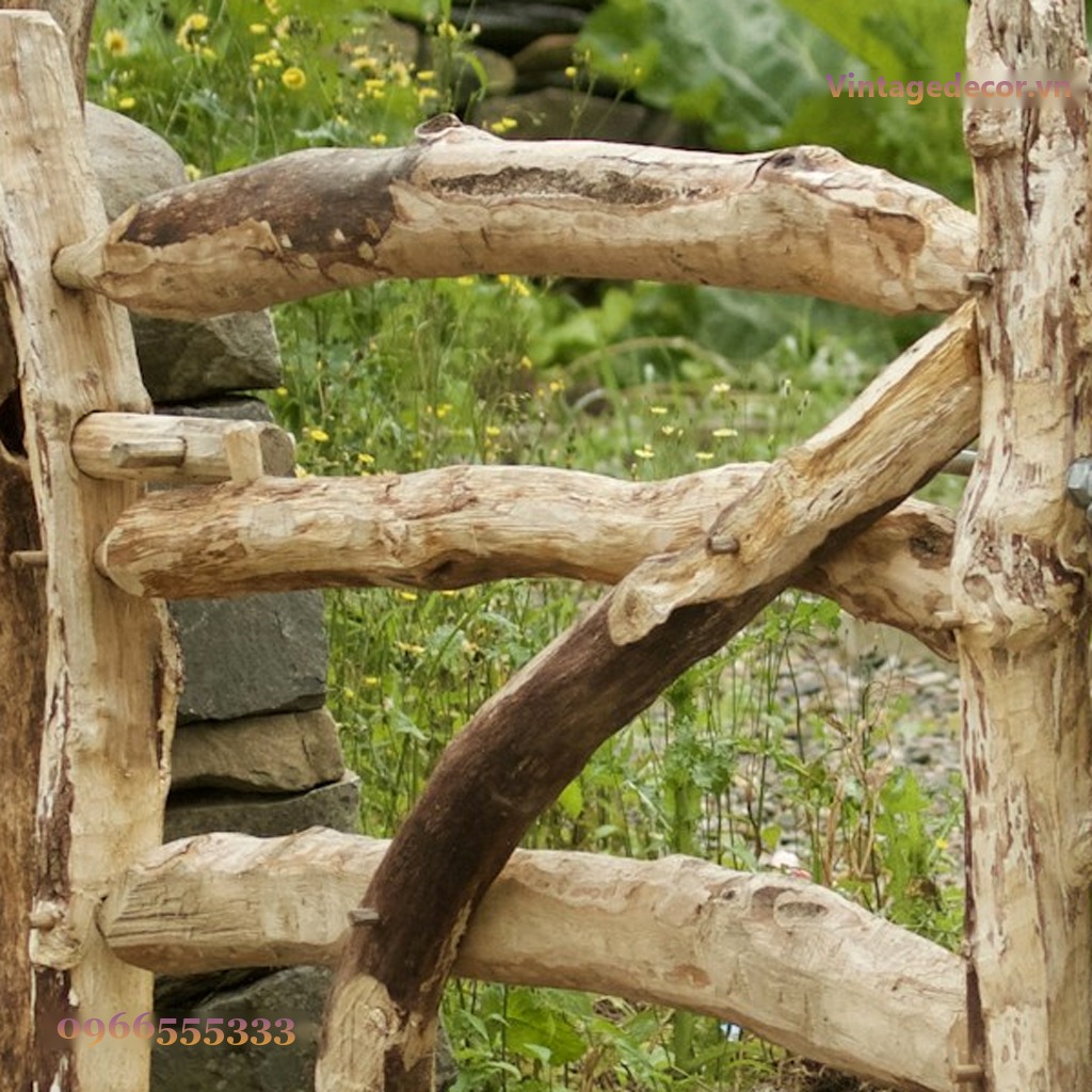 Cổng Gỗ Sân Vườn C42 - Cành Gỗ Tự Nhiên Kiểu Rustic, Gỗ Thông Cổng Gỗ Sân Vườn C42 - Cành Gỗ Tự Nhiên Kiểu Rustic, Gỗ Thông