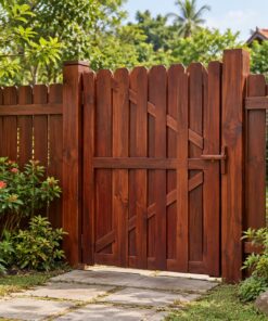 Cổng Gỗ Sân Vườn C43 - Ván Ghép Giằng Chéo Đầu Vát, Gỗ Thông