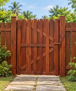 Cổng Gỗ Sân Vườn C43 - Ván Ghép Giằng Chéo Đầu Vát, Gỗ Thông
