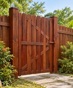 Cổng Gỗ Sân Vườn C43 - Ván Ghép Giằng Chéo Đầu Vát, Gỗ Thông
