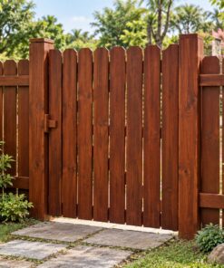 Cổng Gỗ Sân Vườn C43 - Ván Ghép Giằng Chéo Đầu Vát, Gỗ Thông