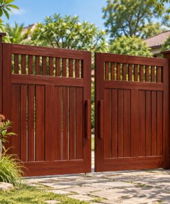Cổng Gỗ Sân Vườn C44 - Hai Cánh Nan Thoáng Trên Ván Khít Dưới, Gỗ Thông