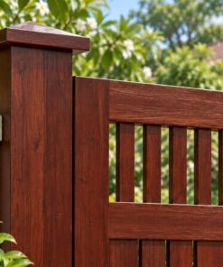 Cổng Gỗ Sân Vườn C44 - Hai Cánh Nan Thoáng Trên Ván Khít Dưới, Gỗ Thông