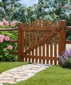 Cổng Gỗ Sân Vườn C5 - Kiểu Nan Đứng Giằng Chéo, Gỗ Thông