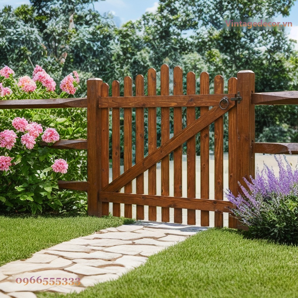 Cổng Gỗ Sân Vườn C5 - Kiểu Nan Đứng Giằng Chéo, Gỗ Thông Cổng Gỗ Sân Vườn C5 - Kiểu Nan Đứng Giằng Chéo, Gỗ Thông