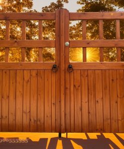 Cổng Gỗ Sân Vườn C6 - Hai Cánh Ô Vuông Tay Nắm Vòng, Gỗ Thông