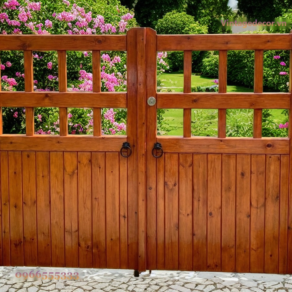 Cổng Gỗ Sân Vườn C6 - Hai Cánh Ô Vuông Tay Nắm Vòng, Gỗ Thông Cổng Gỗ Sân Vườn C6 - Hai Cánh Ô Vuông Tay Nắm Vòng, Gỗ Thông