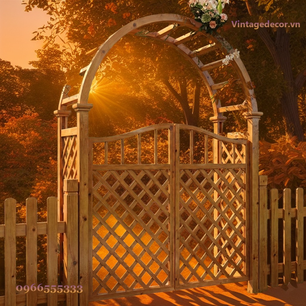 Cổng Gỗ Sân Vườn C7 - Vòm Trellis Cánh Mắt Cáo, Gỗ Thông Cổng Gỗ Sân Vườn C7 - Vòm Trellis Cánh Mắt Cáo, Gỗ Thông