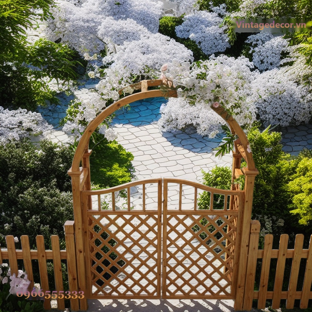 Cổng Gỗ Sân Vườn C7 - Vòm Trellis Cánh Mắt Cáo, Gỗ Thông Cổng Gỗ Sân Vườn C7 - Vòm Trellis Cánh Mắt Cáo, Gỗ Thông