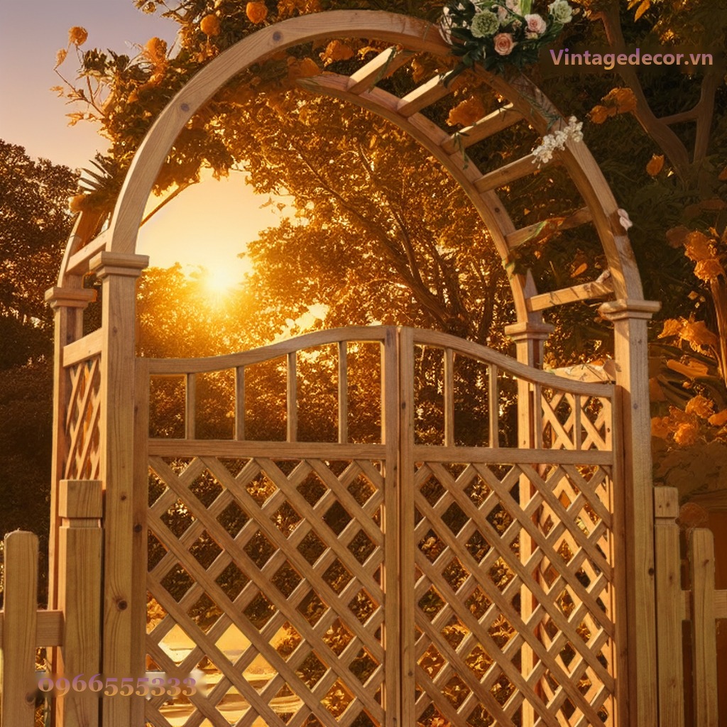 Cổng Gỗ Sân Vườn C7 - Vòm Trellis Cánh Mắt Cáo, Gỗ Thông Cổng Gỗ Sân Vườn C7 - Vòm Trellis Cánh Mắt Cáo, Gỗ Thông