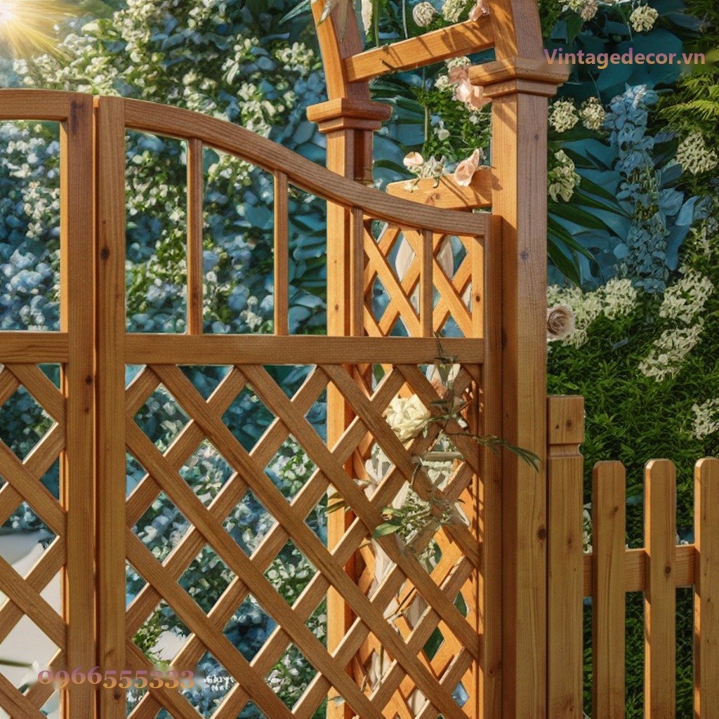 Cổng Gỗ Sân Vườn C7 - Vòm Trellis Cánh Mắt Cáo, Gỗ Thông Cổng Gỗ Sân Vườn C7 - Vòm Trellis Cánh Mắt Cáo, Gỗ Thông