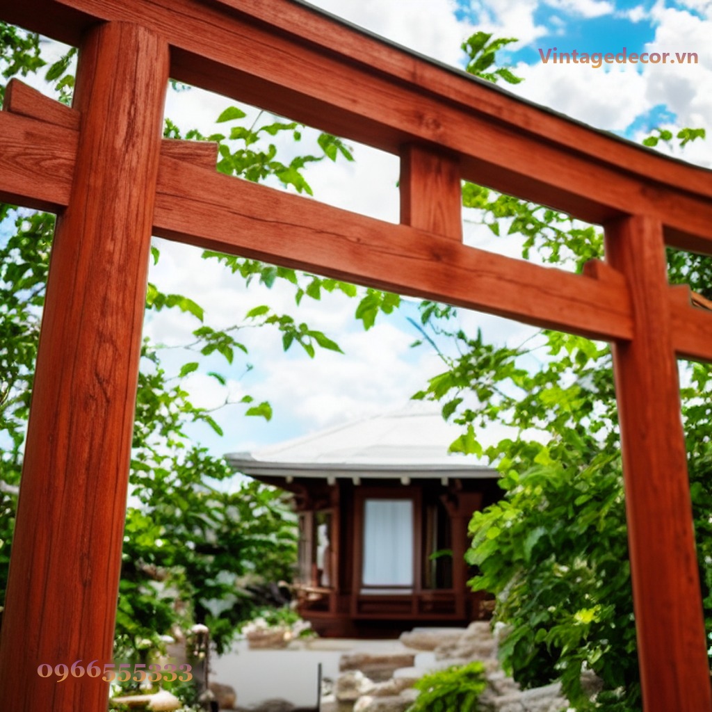 Cổng Torii Nhật Bản C11 - Trụ Sơn Đỏ Sân Vườn, Gỗ Thông Cổng Torii Nhật Bản C11 - Trụ Sơn Đỏ Sân Vườn, Gỗ Thông