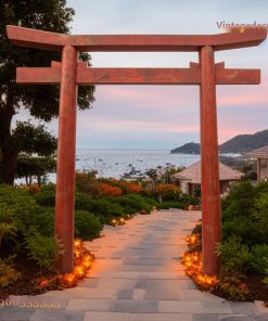 Cổng Torii Nhật Bản C14 - Trụ Đỏ Lối Vào View Biển, Gỗ Thông