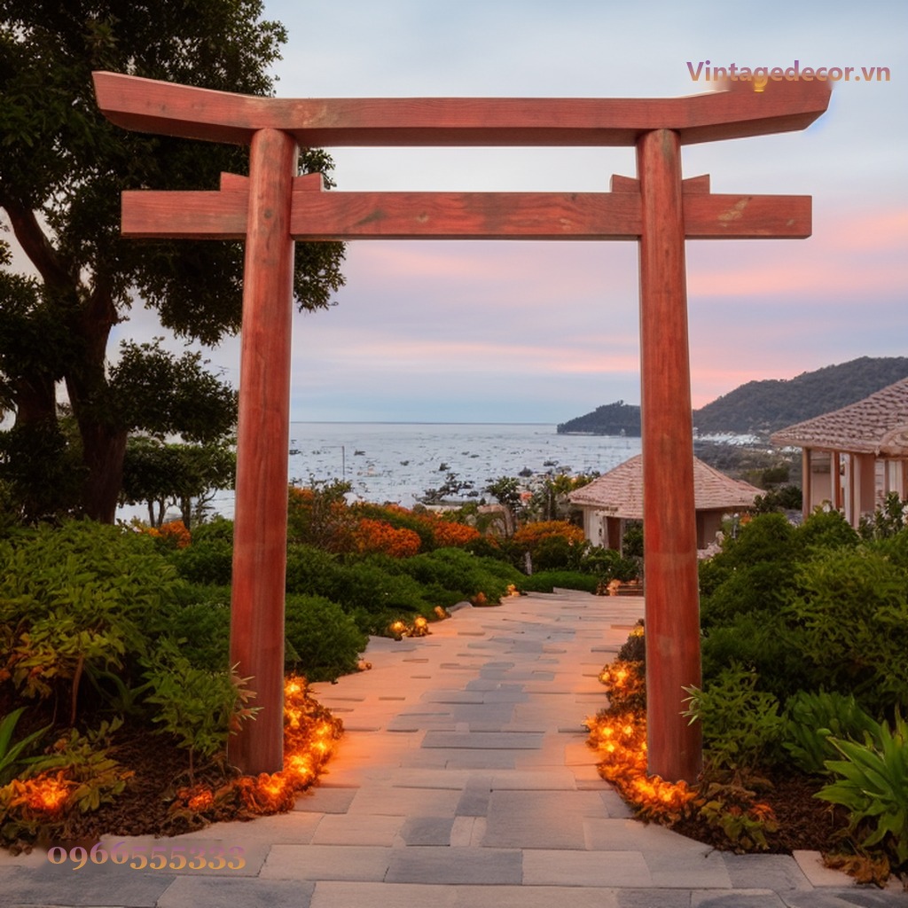 Cổng Torii Nhật Bản C14 - Trụ Đỏ Lối Vào View Biển, Gỗ Thông Cổng Torii Nhật Bản C14 - Trụ Đỏ Lối Vào View Biển, Gỗ Thông