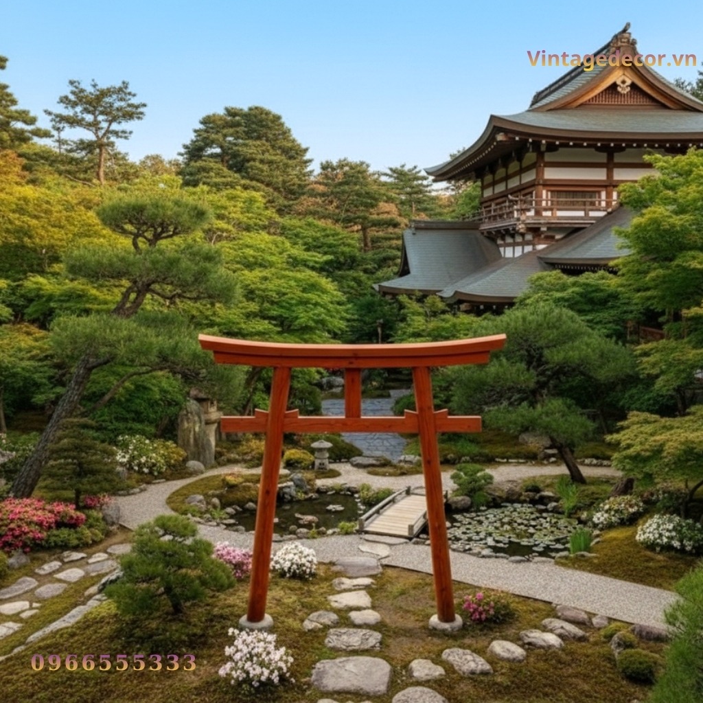 Cổng Torii Nhật Bản C16 - Trụ Nghiêng Lối Vườn Đá, Gỗ Thông Cổng Torii Nhật Bản C16 - Trụ Nghiêng Lối Vườn Đá, Gỗ Thông