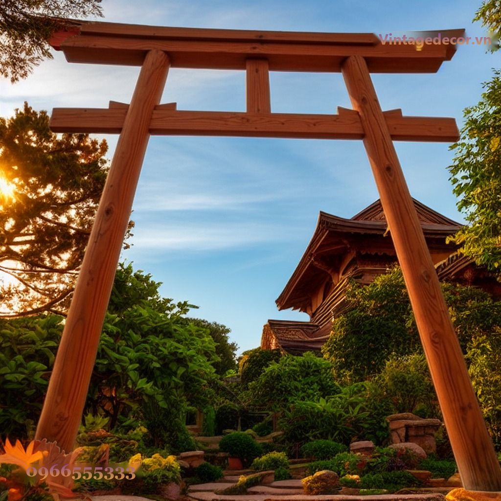 Cổng Torii Nhật Bản C16 - Trụ Nghiêng Lối Vườn Đá, Gỗ Thông Cổng Torii Nhật Bản C16 - Trụ Nghiêng Lối Vườn Đá, Gỗ Thông