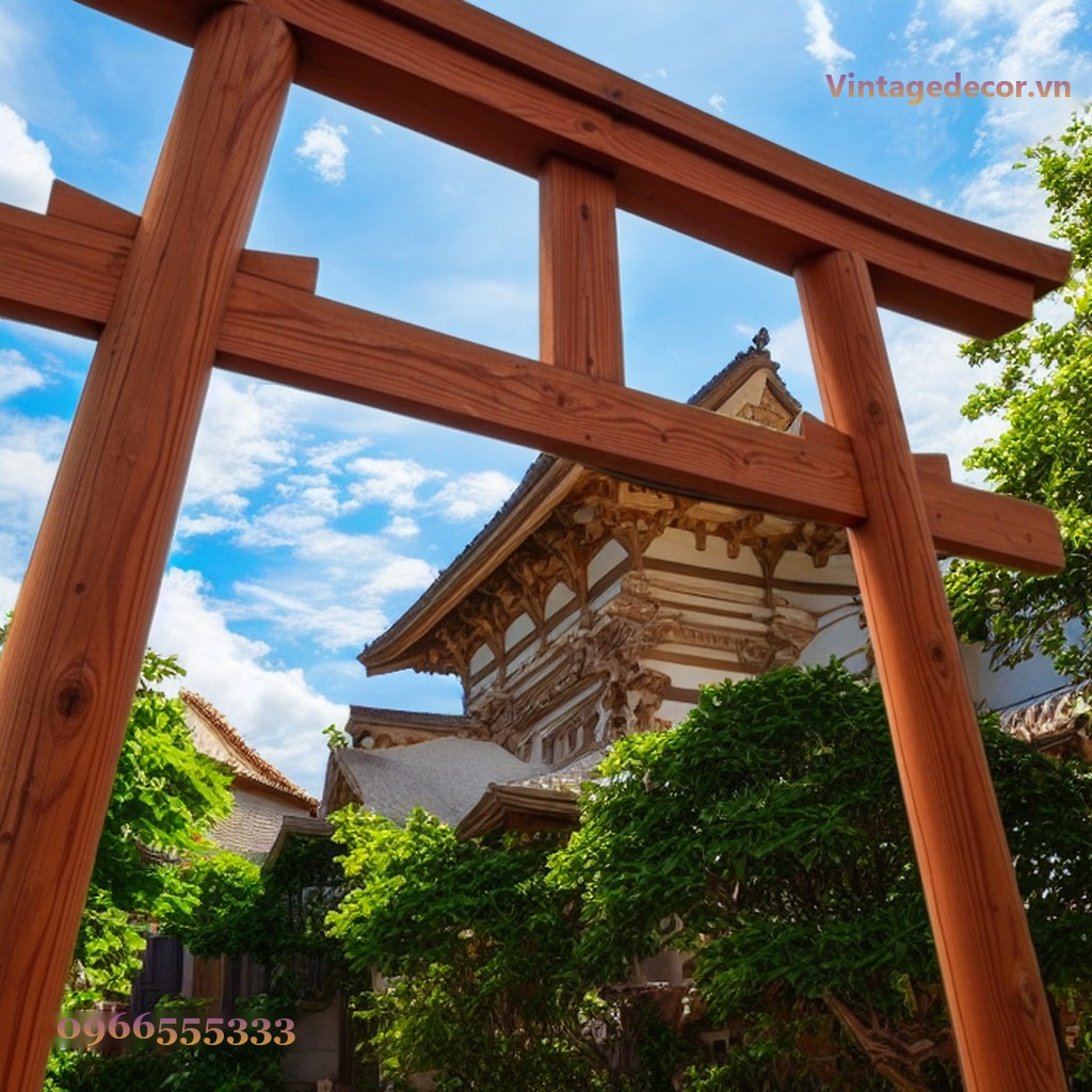 Cổng Torii Nhật Bản C16 - Trụ Nghiêng Lối Vườn Đá, Gỗ Thông Cổng Torii Nhật Bản C16 - Trụ Nghiêng Lối Vườn Đá, Gỗ Thông
