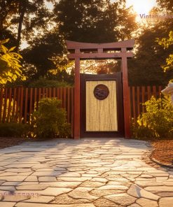 Cổng Torii Nhật Bản C24 - Cánh Nan Tre Ô Tròn Chạm, Gỗ Thông