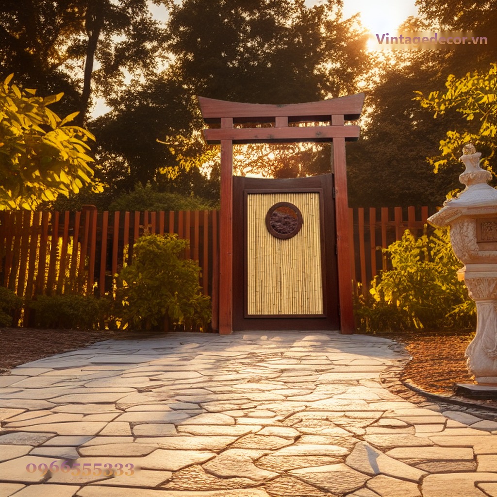 Cổng Torii Nhật Bản C24 - Cánh Nan Tre Ô Tròn Chạm, Gỗ Thông Cổng Torii Nhật Bản C24 - Cánh Nan Tre Ô Tròn Chạm, Gỗ Thông