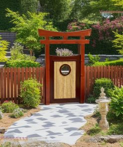 Cổng Torii Nhật Bản C24 - Cánh Nan Tre Ô Tròn Chạm, Gỗ Thông
