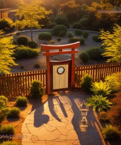 Cổng Torii Nhật Bản C24 - Cánh Nan Tre Ô Tròn Chạm, Gỗ Thông
